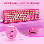 Nowlike Wireless Keyboard and Mouse Combo, Retro Typewriter Keyboard with Round Keycaps, Full-Size Ergonomic, Red, Ideal for Windows PC, Home, Office, and College, Wireless Keyboard Mouse Combo