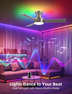 Homlit 42 inch RGB Ceiling Fan with Light, Smart App & Remote Control Low Profile Flush Mount, Music Sync Lighting, 6-Speed Quiet Reversible DC Motor, 4CCT Dimmable for Home Office Party