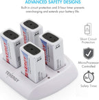 Tenergy TN136 4 Bay 9V Smart Charger with 4 Pieces Tenergy Premium 9V NiMH Rechargeable Batteries