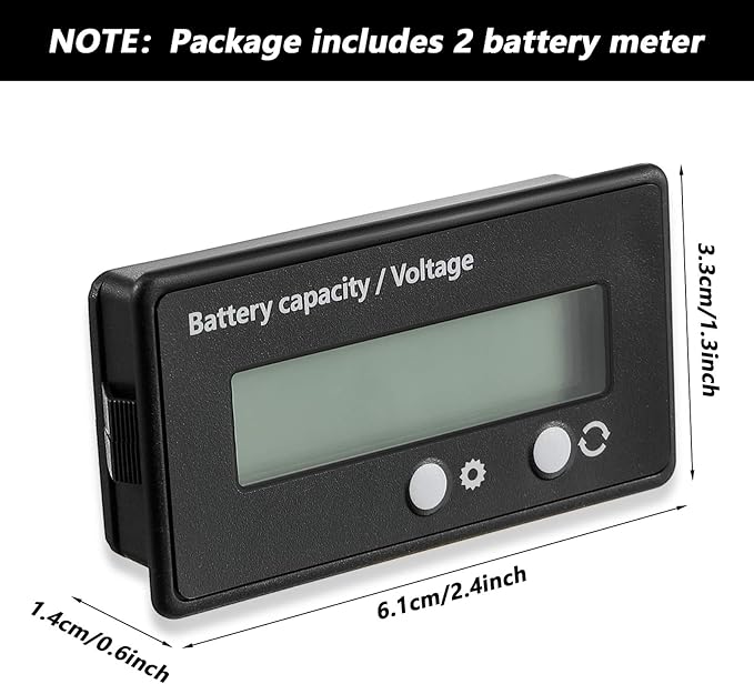 Frienda 2 Pieces Dc 12v 24v 36v 48v 60v 72v 84v Golf Cart Battery Meter with Alarm, Front Setting and Switch Key Battery Capacity Voltage Indicator Gauge Acid and Lithium Ion Indicator(Green)