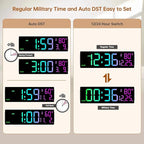 Soobest 14.2" Large Digital Wall Clock with Bluetooth Auto Sync Time Date Day, LED Big Display, 12 Colors, Count Down Timer＆Temperature for Classroom, Living Room, Gym Home