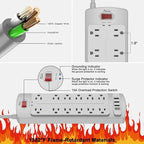 Power Strip, ALESTOR Surge Protector with 12 Outlets and 4 USB Ports, 6 Feet Extension Cord (1875W/15A), 2700 Joules, ETL Listed, Grey