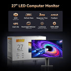 27 Inch Computer Monitor - Fast IPS 2K QHD 2560 x 1440 Desktop Monitor 100Hz FreeSync 100% sRGB TÜV Eye Care PC Gaming Screen Support Vesa Height/Tilt/Swivel/Pivot for Office Work (HDMI 2.0 & DP1.4)