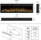 65" WiFi Electric Fireplace Inserts, Recessed and Wall Mounted Fireplace Heater W/Adjustable Flame Color & Brightness, Thermostat, 9H Timer, App and Remote Control, Low Noise, 750/1500W