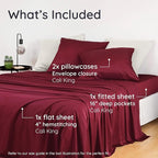 Bambaw 100% Viscose Derived from Bamboo Sheets California King Size Set – 4pcs Deep Pocket Cooling Sheets, Fits Up to 16'', Bedding for Night Sweats, Extra Soft Sheet Set (Burgundy)