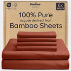 Bambaw 100% Viscose Derived from Bamboo Sheets King Size – 6pcs King Cooling Sheet Set, Luxury Sheets Deep Pocket, Fits Up to 16'' Mattresses, Super Soft Bedding Set (Terracotta)