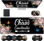 Ergonomic Keyboard Wrist Rest & Mouse Pad Wrist Rest Set, 31.5"x 11.8" Large XXL Gaming Desk Pad Memory Foam Non-Slip Desk Mat for Office & Home, Vintage Watercolor Floral Quote Chaos Coordinator