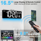 Xflyee 16.5" Digital Clock Large Display with Remote Control, 6-Color Night Light Digital Wall Clock with Dual Alarms, Temperature, Auto DST Large Clock for Living Room, Bedroom, Desk, Mounted, Gift