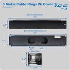 ICC 2U Ring Cable Manager Panel with Cover, Metal, 3" D-Rings, Horizontal Cable Management, Rackmount for 19” Network Racks, Black, 6-Pack