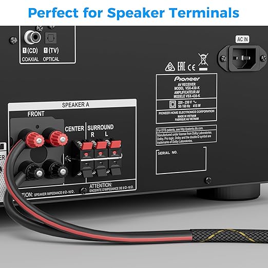 16/2 Speaker Wire 35 Feet, 16AWG Gauge Speaker Cable, Direct Burial, Durable Nylon Braided, in Wall, 2 Conductors, OFC Oxygen-Free Copper, for Car Audio Stereos, Home Theater, Surround Sound, Radio