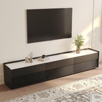 POVISON Fully-Assembled Mid Century Glossy Sintered Stone TV Stand, 94.49" Wood Media Console with Adjustable LED Light, Entertainment Center with Storage for Living Room