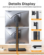 Dual Monitor Stand, FreeStanding Desk Stand for Two 13-32 inch Screens, Vertical Monitor Riser with Swivel, Tilt, Rotation, 4 Height Options, Holds One (1) Screen Up to 77Lbs, VESA 75x75mm/100x100mm