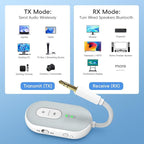 Wothfav Bluetooth 5.3 Wireless Audio Transmitter & Receiver, 3.5mm AUX Adapter, Supports 2 AirPods or Headphones, 25+ Hr Battery Life, Airplane Bluetooth Adapter for Travel, Flight, TV, Car & Gym