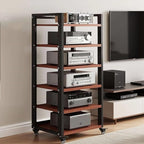 Dernoing 6 Tier Audio Rack Tower, CD Record Player Stereo Receiver AV Equipment Cabinet Display Rack, Weight Capacity 661 lbs, with Adjustable Wooden Shelves for Home (6 Tier Teakwood)