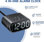 XBA Digital Alarm Clock with 20W USB C Ports, Dual Alarm Clock Power Strip with 2 AC Outlets, 4 USB Charging Ports, Dimmable Snooze Desk Clock with 6FT Cords for Bedrooms,Travel, Black