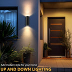 wowlite Modern Outdoor Wall Lights, Up and Down Lights Wall Mount Cylinder Sconce Matte Black, Waterproof Exterior Lights Fixture for Porch Patio Garage Front Door, Pack of 2