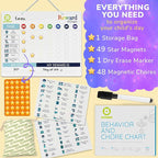 QUOKKA Magnetic Behavior Chore Chart for Kids at Home - Gift Reward Visual Schedule Chart - Dry and Erase Routine and Responsibility - Use 48 Magnets & 49 Stars - from Toddlers to Teens