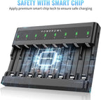 POWEROWL AA AAA Battery Charger 8 Bay, Independent Slot, USB Fast Charging for Ni-MH Ni-CD Rechargeable Batteries
