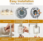 EJIAXIN 3 Light Crystal Bathroom Light Fixtures, Brushed Nickel Vanity Mirror Lights, Crystal Bath Vintage Wall Mounted Lamps Wall Light Fixtures for Bathroom, Living Room