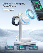 ESR for MagSafe Charger Stand, 3 in 1 Charging Station with CryoBoost, Phone-Cooling Wireless Charging, 15W MagSafe Stand, for iPhone 17/16/15/14/13/12, AirPods, Apple Watch, White
