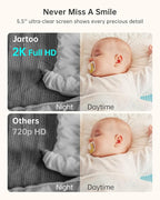 Jartoo 2K 5.5" Video Baby Monitor with Camera and Audio,AI Cry Detect 1860ft Long Range Baby Monitor No WiFi Baby Camera Wireless,Clear Night Vision,ANC, 2-Way Talk,White Noise,6000mAh [2025 New]
