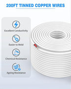 NAOVEO 16 Gauge Wire 2 Conductor Electrical Wire, 16 AWG Stranded PVC Tinned Copper Cable, Flexible/Low Voltage Automotive Wiring for LED Lamps, Marine, Speaker, Appliances (200FT)