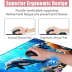BFUKVOU Large Keyboard Mouse Pad Set, Extended Mouse Pad+Keyboard Wrist Rest Support, Memory Foam Ergonomic Easy Typing, 4Pcs (31.5×11.8 in) Desk Pad Set for Office Home,Underwater Dolphin Scene