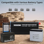 3000W Pure Sine Wave Inverter 1 USB Port 5v/2.4a,LCD Display&Remote Controller for Home, RV, Truck