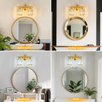 FDPBY Modern 2 Light Crystal Vanity Light, Brushed Gold Vertical Bathroom Light Fixture Over Mirror for Dressing Table Sink, Compatible with Dimmable Bulbs (Bulbs Not Included)