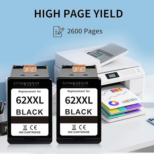 62XXL Black Extra Large Capacity 2600 Pages High Yield Replacement for hp 62xl Ink Cartridge Combo Pack Compatible for Envy 5540 5541 5542 5543 5544 5545 5547 5548 5549 5640 56425643 5644 5660