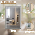 SMIROR Brushed Silver Bathroom Mirror for Over Sink, 24”x 36” Metal Thick Framed Rectangle Vanity Mirror for Wall, Right Angle Corner, Anti-Rust, Horizontally or Vertically Mounted