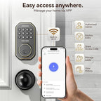 VCHOO Keyless Entry Door Lock Set WiFi Smart App Control Door Lock for Front Door Keypad Deadbolt with 2 Knobs Auto Lock One Time Codes Easy Install, Bronze
