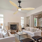 Revoici 52 inch Ceiling Fans with Lights and Remote, 3 Natural Wood Blades, Modern Indoor/Outdoor Ceiling Fan for Living Room Bedroom Farmhouse Patio, 6 Speeds, Dimmable, Noiseless Reversible DC Motor