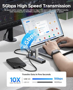ORICO 7-Port USB 3.0 Hub, Aluminum USB Multiple Adapter, 5Gbps USB Extender USB Splitter with 1.64Ft Cable, UBS-A Hub Long Cable for Desktop, PC, Flash Drive, Mobile HDD, Windows/XPS