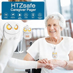 HTZSAFE Caregiver Pager Wireless Call Button 500+ Feet, SOS Alert Nurse Calling Elderly Fall Help System for Patient/Disabled Monitoring at Home, IP55 Waterproof, 1 Transmitter + 1 Receiver , White