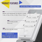 ENERLITES 2-Hour Countdown Timer Switch, 5-10-20-30 Min, 1-2 Hr, for Bathroom Fans, Heaters, Lights, LED Indicator, 120VAC 800W, No Neutral Wire Required, UL Listed, HET06-J-2H-W, White