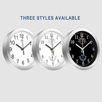 HITO 10 Inch Silent Wall Clock Battery Operated Non Ticking Glass Cover Silver Aluminum Frame, for Kitchen, Bedroom, Home Office, Living Room Decor (Black)