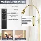 Reading Floor Lamp, 72" Tall LED Lamp with Flexible Gooseneck, Dimmable Zoomable Spotlight, Adjustable Color Beam Standing Lamp, Touch & Remote Control, Task Craft Bedroom Living Room (Antique Brass)