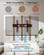 FORGING MOUNT Heavy Duty Fixed TV Wall Mount Holds up to 275Lbs for 55-120 inch TVs 3-Stud Low Profile TV Mount Ultra Slim Universal Bracket Fits 16"/18"/24" Studs MAX VESA 900x600mm- Easy DIY Install
