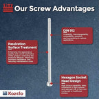 Kozelo 20pcs Socket Head Cap Screws - [M3-0.5 x 60mm] 304 Stainless Steel Allen Socket Drive for Electrical Motor 3D Printing Fan Engine Replacement Use, Silver