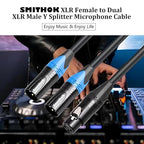 Smithok XLR Splitter Cable,Female to Dual Male Y Cable (XLR Splitter 1 Female to 2 Male),Balanced Microphone Splitter Cord Audio Adaptor - 1.6ft /0.5m