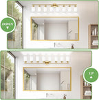 Guliaofo 8-Light Vanity Lights, Brushed Gold Bathroom Light Fixture with Striped Textured Milky White Glass Shade, Modern Vanity Lighting Fixture for Bathroom Wall Light Over Mirror, E26 Wall Sconce