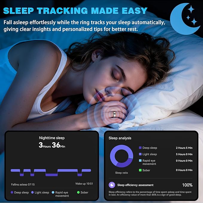 S SECRETTOP Smart Ring Fitness Tracker for Women - Health Heart Rate Ring with Sleep Monitoring, SpO2 Tracking, No Subscription Fee, Family Care (Silver 9)