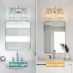 FDPBY Modern 2 Light Crystal Vanity Light, Brushed Nickel Vertical Bathroom Light Fixture Over Mirror for Dressing Table Sink, Compatible with Dimmable Bulbs (Bulbs Not Included)