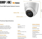 OHBET DahuaSecurity 4K 8MP PoE IP Dome Camera – Outdoor AI Security Turret Camera with Human & Vehicle Detection, 98ft IR Night Vision, IP67, Built-in Mic, Smart Surveillance for Home