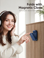 MAMUVIMO Headphone Stand, Headset Stand Foldable ＆ Sticky, Headphone Holder Hook Mount with Non-Slip Silicone, Adhesive Earphone Desk Hanger Clip Space-Saving for Airpods Max, All Earphones- Blue