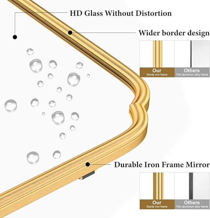 Gold Full Length Mirror with Standing, 65"x22" Rounded Corner Wall Mounted Floor Mirror Leaning Against Wall Dressing Room