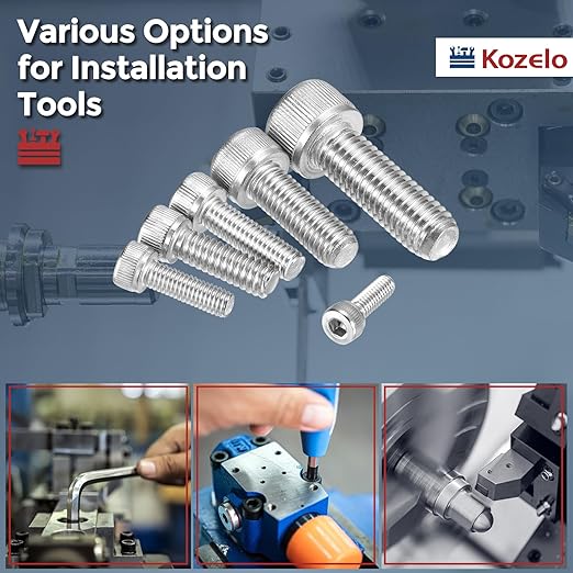 Kozelo 6pcs Socket Head Cap Screws - [M8-1.25 x 60mm] 304 Stainless Steel Allen Socket Drive for Electrical Motor 3D Printing Fan Engine Replacement Use, Silver