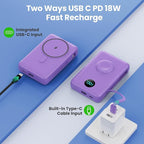 6 in 1 Magnetic Portable Charger for iPhone with Built-in Cables, 10800mAh 25W PD Fast Charging Power Bank, 6 Outputs Travel Essential Battery Pack for iPhone 17/16/15/14/13/12,Apple Watch (Purple)