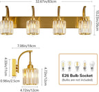 FDPBY 4-Light Crystal Vanity Light, Modern Gold Bathroom Wall Sconce with K9 Crystal Shades, 32.67" Long Over Mirror Lighting for Vanity, Makeup, Hallway, Elegant & Easy Install